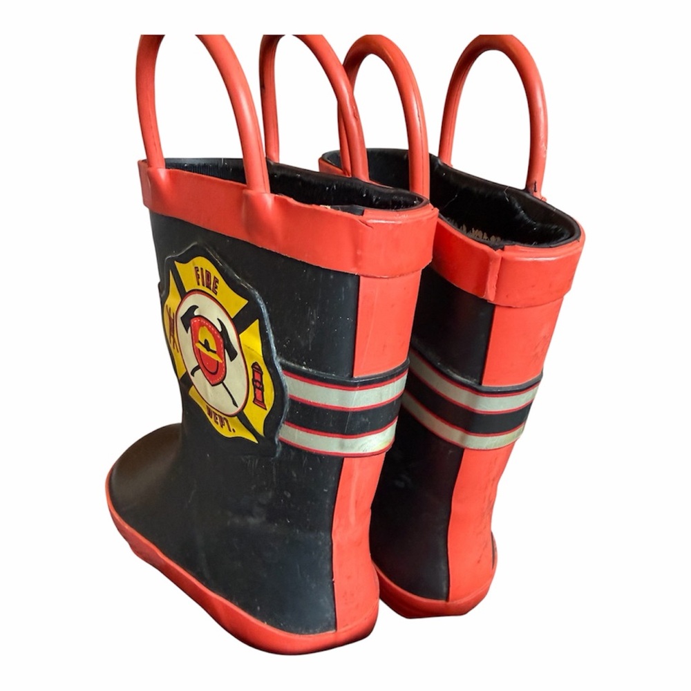 Toddler 7/8 Firefighter Rain Boots red and black